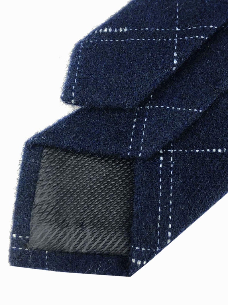Secdtie Men Skinny Navy Blue Silk Wool Ties Classic Cotton Timeless Check Formal Neckties 2.4" for Groom - Image 4